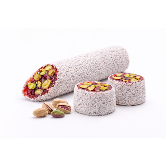 Hindistan Cevizli Nar Aromalı Antep Fıstıklı Şerit Lokum 500gr | Kayseri — Naturlina Organics